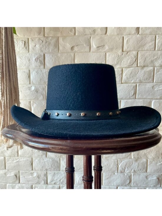 Vintage Pigalle Black Felt Studded Western Hat - Picture 4 of 10